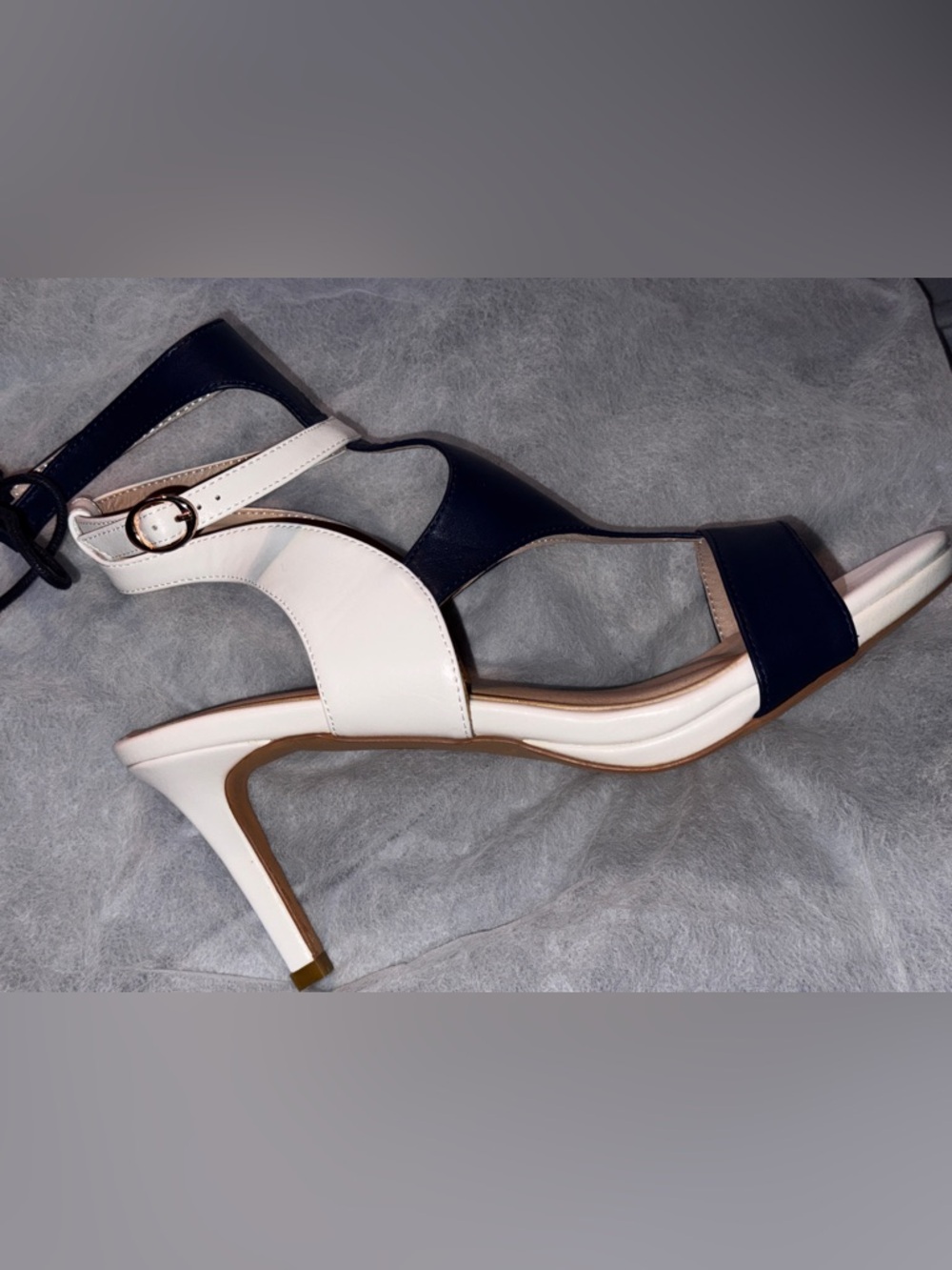 ASHRO Women’s 9.5 Navy White Strappy High Heel Kelsie Sandal Ballet Style Shoes